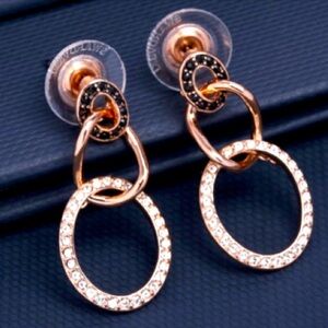 SWAROVSKI SPARKLING “GREETING RING” EARRINGS ROSE GOLD DROP HOOPS | NEW